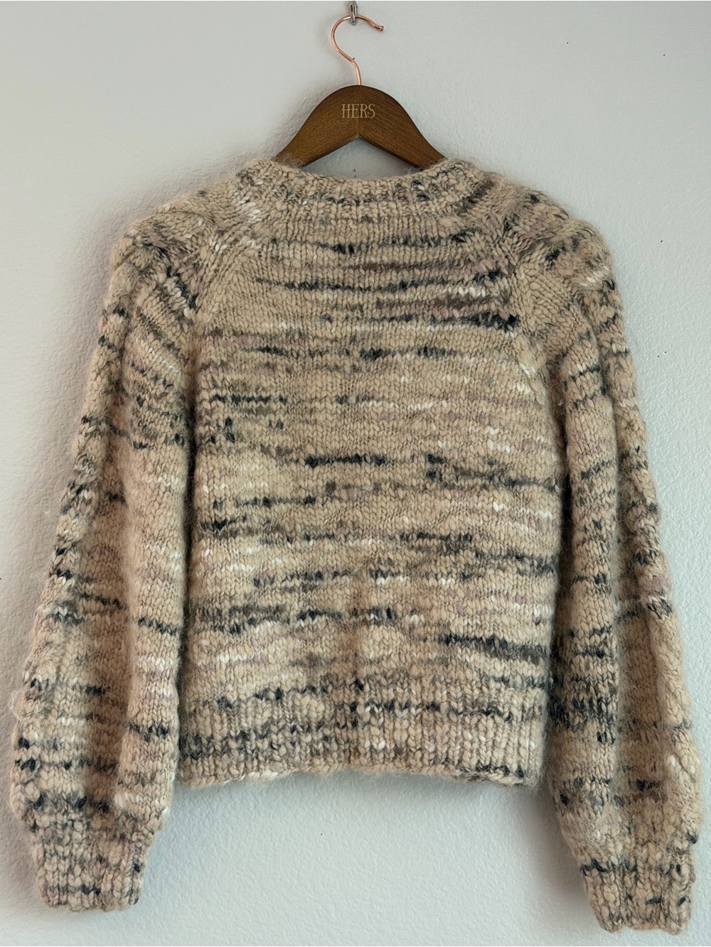 St. Roche Luna 100% Alpaca Handknit Cable Balloon Sleeve Sweater XS - Picture 3 of 8